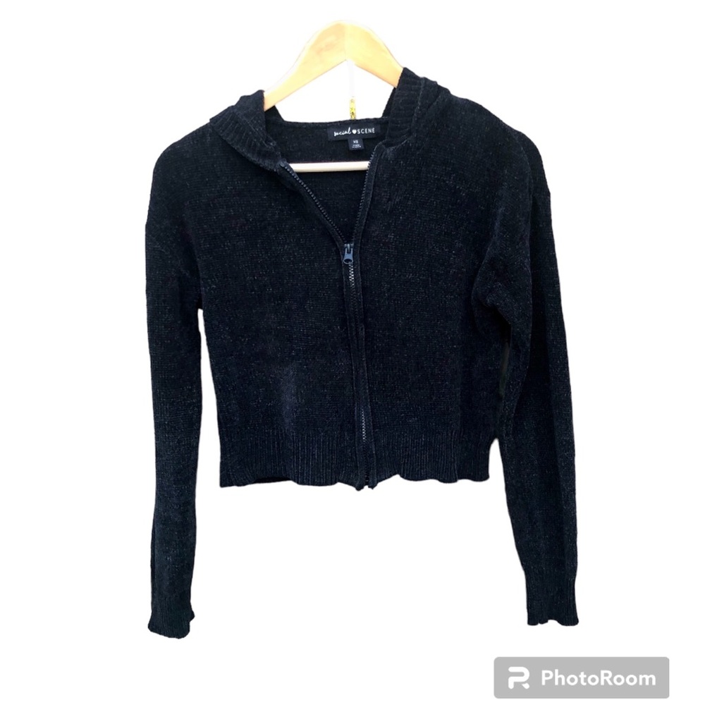 Social Scene Jacket Velour Black Cropped Sz. XS